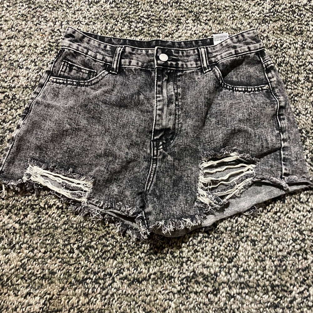 Distressed Black Denim Shorts